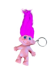 Bambola Lucky Troll Vintage PORTACHIAVI Retro Rosa Capelli Made in Korea - Foto 1 di 2