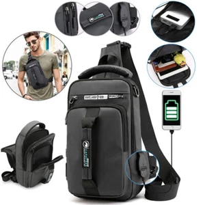 Men's Crossbody Shoulder Chest Sling Backpack Bag Messenger Anti-Theft USB Port - Picture 1 of 14