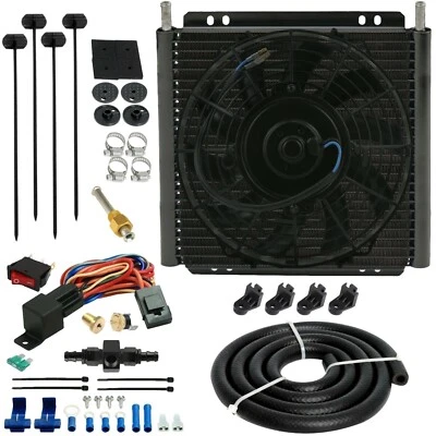 26 ROW ENGINE TRANSMISSION OIL COOLER FAN 6AN IN-LINE HOSE THERMOSTAT SWITCH KIT - Image 1 of 4