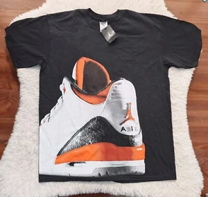 Nike Air Jordan 3 III Retro Fire Red Shirt L Schwarz Selten Sneaker Vintage Neu mit Etikett - Bild 1 von 7