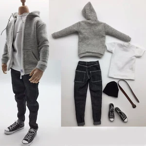 1/6 Man Grey Zip Hoodie Shirt Pants Hat Belt Shoes Sets for 12" Male Figure Body - Picture 1 of 4