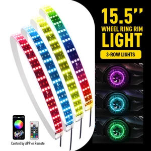 15.5" & RGB Chasing Flow Three Row LED Wheel Ring Rim Lights IP68 For Truck Car - Picture 1 of 12
