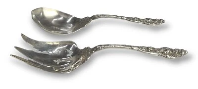 Reed & Barton Antique Sterling Silver Les Six Fleurs 2 Piece Servers Salad Set - Image 1 of 4