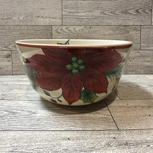 MAXCERA NOEL Poinsettia Soup Cereal Bowl 3.25x6” Ceramic Holiday *Cracked - Picture 1 of 7