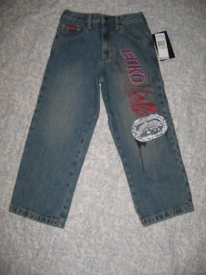 Jeans azul lavado em pedra vintage Ecko Unltd masculino tamanho 4 pintura prata rinoceronte novo com etiquetas limpo - Imagem 1 de 4