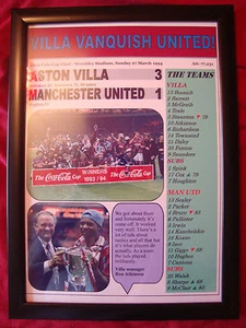 Aston Villa 3 Manchester United 1 - 1994 Coca-Cola Cup final - framed print - Picture 1 of 2