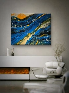 Original Art Acrylic Painting Canvas (16"X20") Nautical Horizons Ocean Beach - Picture 1 of 8
