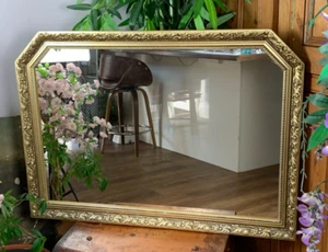 VINTAGE VICTORIAN STYLE ORNATE GOLD OVER MANTLE FIREPLACE WALL MIRROR 40"x 29" - Picture 1 of 6