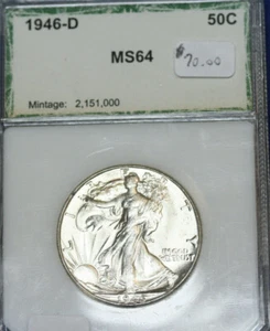 1946d Walking Liberty halber Dollar.  Blast weiß obv und rev Choice unzirkuliert - Bild 1 von 3