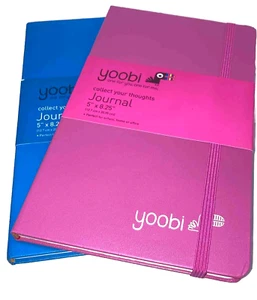 lot of 2 yoobi Journal fuchsia pink / blue faux leather 5" x 8.25" new - Picture 1 of 7