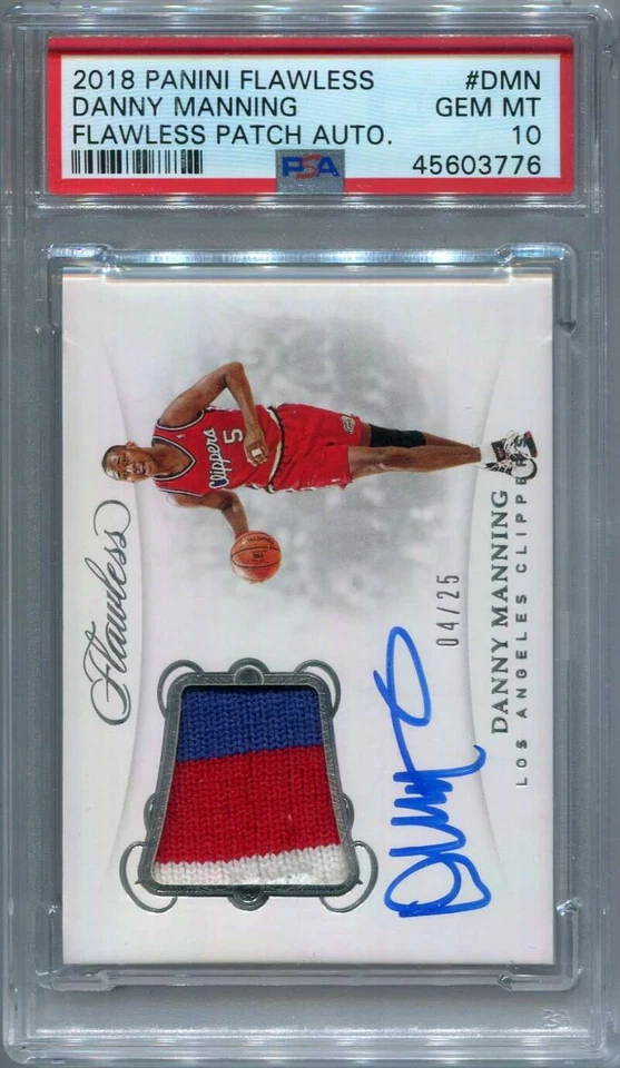 2018-19 Panini Flawless Patch Autographs 27 Danny Manning Patch Auto 4/25 PSA 10 - Image 1 of 1