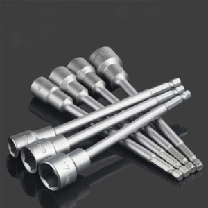 1/4" Hex Drive Magnetic Socket 6-19mm Extra Long Nut Bolt Impact Drill Bit CR-V - Picture 1 of 8