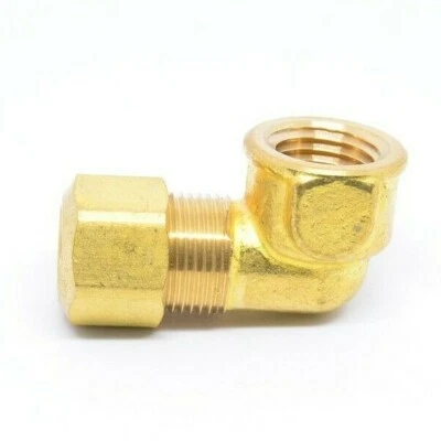 3/8 Tube OD Compression to 1/4 Female Npt 90 Elbow Fitting Adapter HVAC Air - Image 1 of 4