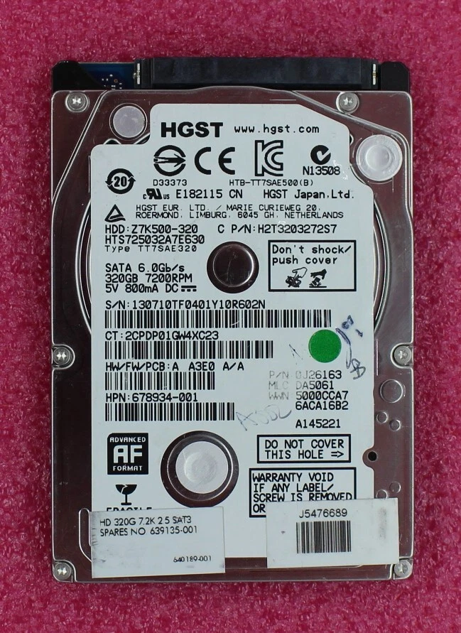 639135-001 - HP 320Gb 7200rpm 2.5 inch SATA Hard Drive - Image 1 of 1