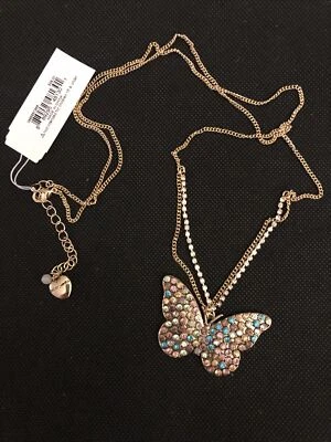 Collar Colgante Mariposa Cristal Multicolor Tono Dorado Betsey Johnson Nuevo con Etiquetas Foto 1 de 4