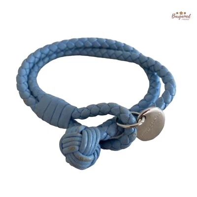 Auténtica pulsera envolvente de cuero trenzado Bottega Veneta azul napa Intrecciato Foto 1 de 4