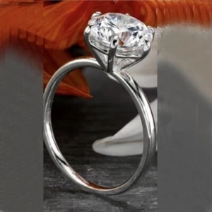 3Ct Near White Round Moissanite Solitaire Engagement Ring Solid 14K White Gold - Picture 1 of 2