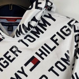 VTG Boys Tommy Hilfiger All Over Logo Hoodie Size Large 16/18 - Picture 1 of 6