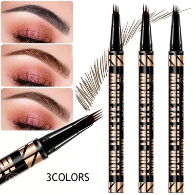 New 3D Eyebrow Tattoo Fork Pen Pencil Microblading 4Tip Brow Enhancer Waterproof - Image 1 of 4