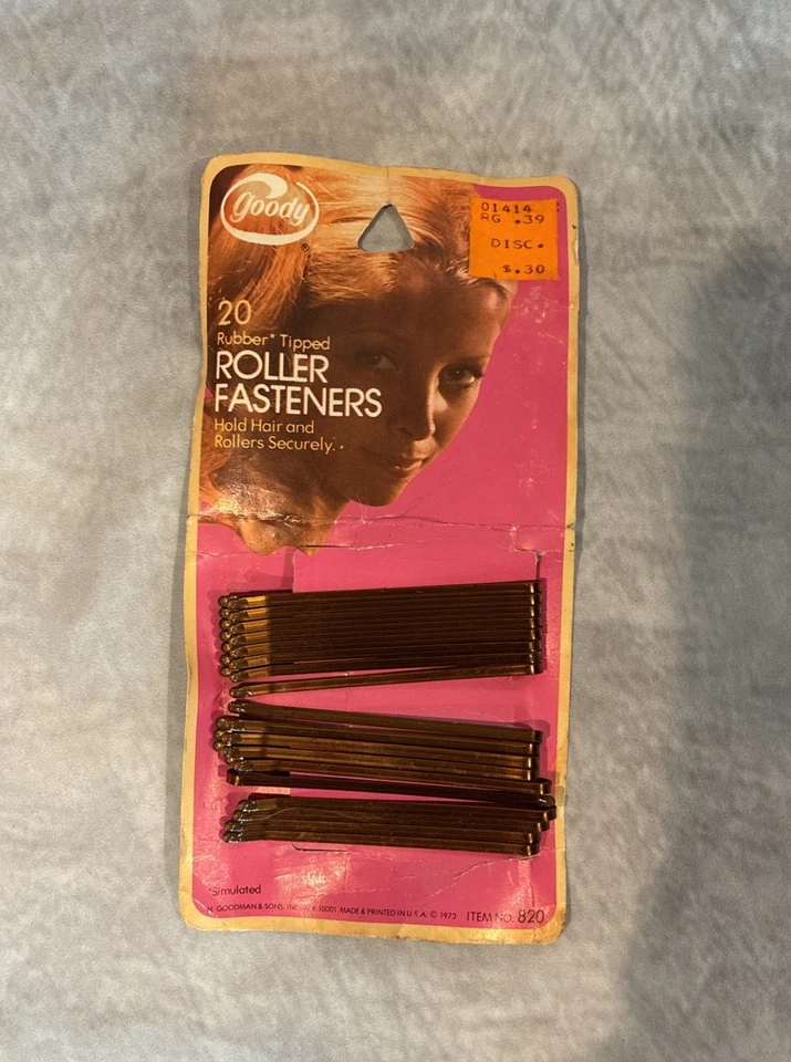 Vintage 1973 Goody 18 Hair Roller Clips Pins Fasteners Rubber Tipped VTG Style - Image 1 of 1
