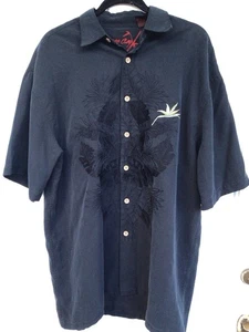 Bamboo Cay Herren schwarz besticktes Kurzarm Hemd, Kokosnuss Knöpfe Gr. M. - Bild 1 von 7