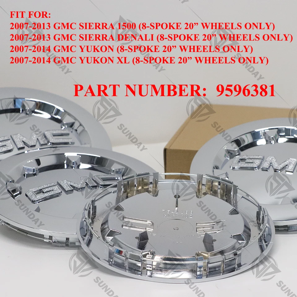 4X For SIERRA 1500 DENALI YUKON XL CHROME 9596381 WHEEL CENTER HUB CAP 2007-2013 - Imagem 1 de 2