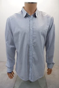 Alexander McQueen Mens Smart Shirt Top Size 54 Blue Striped Long Sleeve - Picture 1 of 10