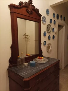 cassettone e specchiera Carlo X  1840 noce restaurato perfetto L cm 120 - Foto 1 di 3