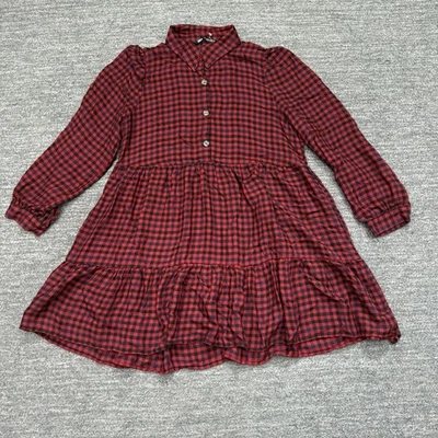 Женское платье Zara размер XL красное имбирное ярусная кукла с завышенной талией гранж фланелевый чек - Изображение 1 из 4