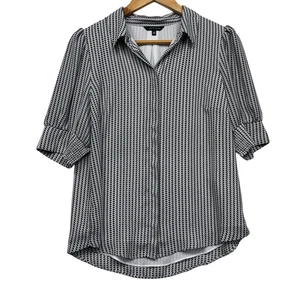 Portmans Top Size 10 Black White Houndstooth Check Short Sleeve Lined - Bild 1 von 9