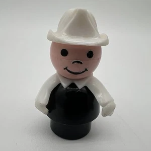 Vintage Fisher Price Little People Firefighter Black & White Fast Shipping! - Picture 1 of 3
