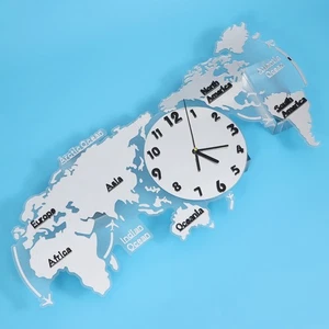 1pc Acrylic Silent Wall Clock World Map Wall Clock Mute Wall Lamp without Batter - Picture 1 of 22