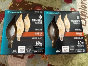 2x 3pks EcoSmart 60-Watt Equivalent B11 Dimmable E12 Candelabra LED Bulb Amber - Picture 1 of 2