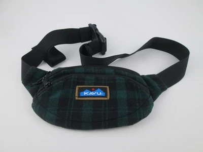 Kavu Waist Bag Fanny Pack Double Zip Pockets Green Black Plaid Bag - Image 1 of 4
