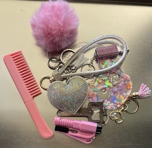 Sicherheits-Schlüsselanhänger Geschenkset hellrosa 8-teilig Multifunktionsgeschenk mit Bling Glam - Bild 1 von 8