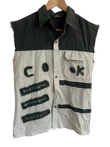 Korean Two-Tone Y2K Sleeveless Shirt Men’s Vest Punk Grunge Streetwear Art OOAK - Picture 1 of 10