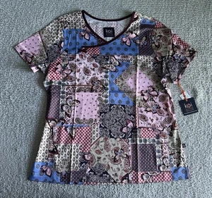 Koi Stretch Scrub Top Women’s Sz Large Mariposa Bandana Paisley Nursing Medical - Picture 1 of 11