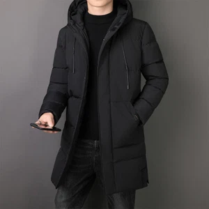 Cotton Coat Mens Large Size Warm Cotton Coats Jacket Mid Length Hooded Outwear - Picture 1 of 11