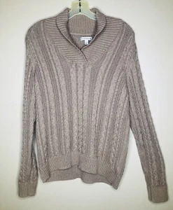 Suéter Croft & Barrow Tejido con Cable L Beige Cuello Redondo Manga Larga 100% Algodón - Imagen 1 de 7