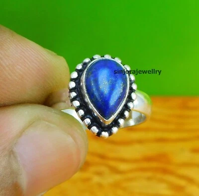 Anello regalo fatto a mano in argento sterling 925 con pietra preziosa lapisl... - Immagine 1 di 4