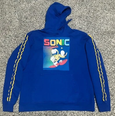 定制 Upcycled Sonic The Hedgehog 成人尺寸大号连帽衫运动衫蓝色 — 第 1/4 张图片