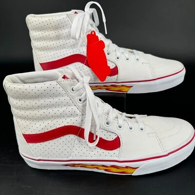 NEW Vans Off the Wall SK8 HI Shoes MENS White Red Flames Lace Up Sneakers 10 - Image 1 of 4
