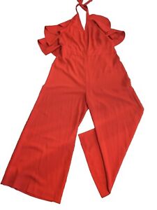 Romeo + Juliet Couture Jumpsuit Women's Large Ruffle Halter Sleeveless Red