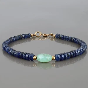 Natural Emerald & Blue Sapphire Gemstone Beaded Designer Bracelet 925 Silver - Picture 1 of 5