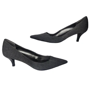 Gray Pointed Toe Heels Womens 6.5 Kitten Heels Slip Ons Dressy Boss Lady Black - Picture 1 of 11
