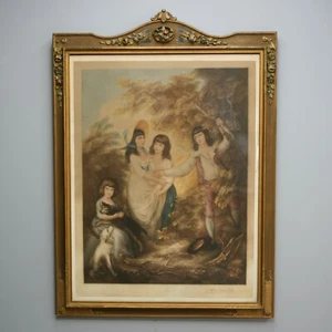 Antiguo Alfred J. Skrimshire Firmado Mezzotint Estampado Oro Dorado Marco Floral Niños - Imagen 1 de 12