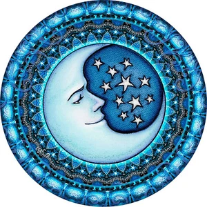 BLUE CRESCENT MOON STAR ART Silver Pendant fits 20" to 22" Necklace Men Women - Picture 1 of 9