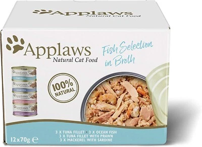 Applaws Natural Wet Cat Food Fish Selection in Broth 70 g Tin Pack of 12