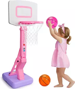 Girls Basketball Hoop Outdoor Indoor Mini Adjustable Pink Basketball Goal with B - Picture 1 of 11