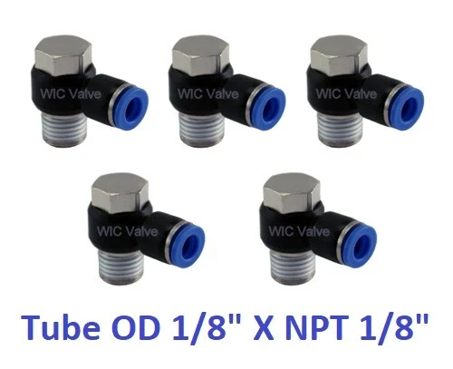 Universal Male Swivel Elbow Connector Tube OD 1/8" X NPT 1/8" Fitting 5 Pieces - Image 1 of 1